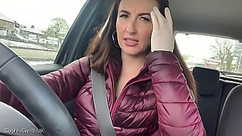 British Brunette In Latex Gloves Gets Naughty Behind The Wheel