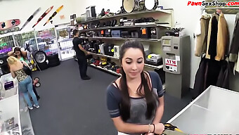 Young American Girl Undresses And Gives A Blowjob At The Counter Of A Pawnshop