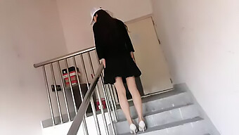 Wild Apartment Stairwell Encounter With A Daring Asian Teen