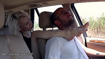 Barefoot Mistress Dominates Submissive In Car