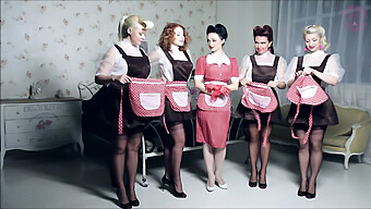 French And Russian Maids In Stockings Grouped Together