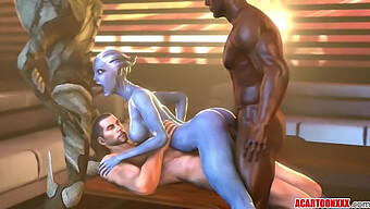 Cartoon Character Liara T'Soni With Big Breasts And Buttocks Engages In Intense Sexual Activity