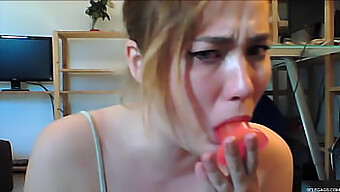 Blonde Bombshell'S Deep Throat And Gagging Experience With Dildo